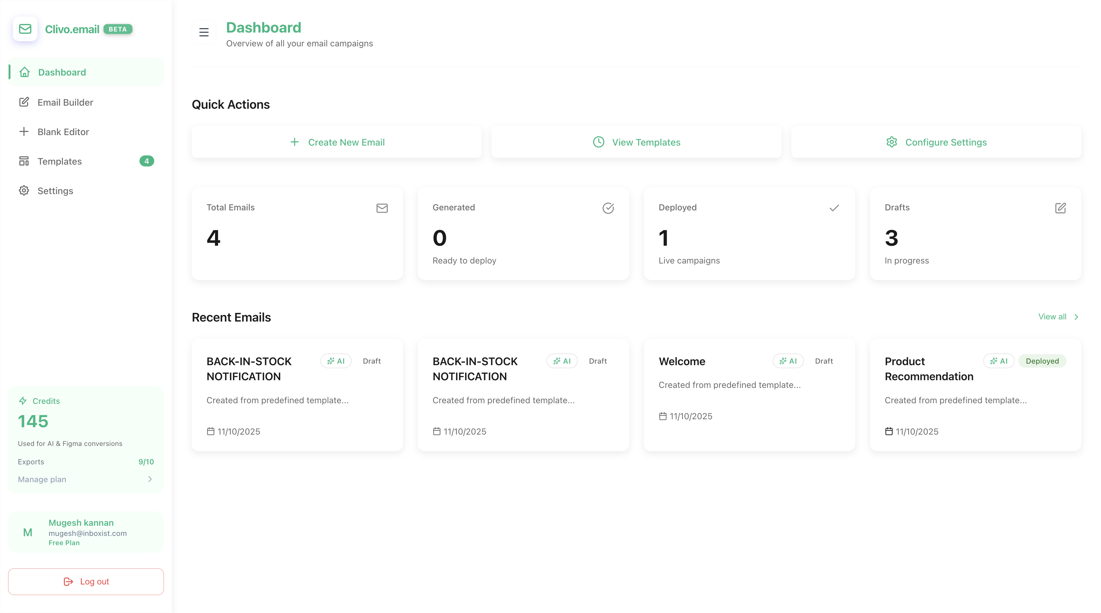 Clivo AI Email Builder Dashboard
